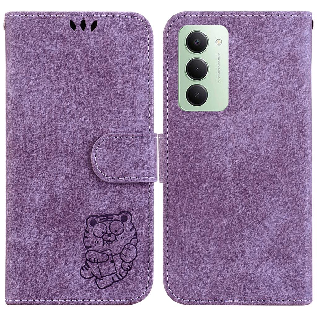 For Xiaomi Redmi 15 4G (EU) (171mm) Wallet Case Tiger Imprint Leather Shockproof Phone Cover with Wrist Strap