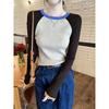 Korean version of chic splicing contrasting color knitted sweater spring 2025 new slim-fit long-sleeved inner top women's age-reducing sweater