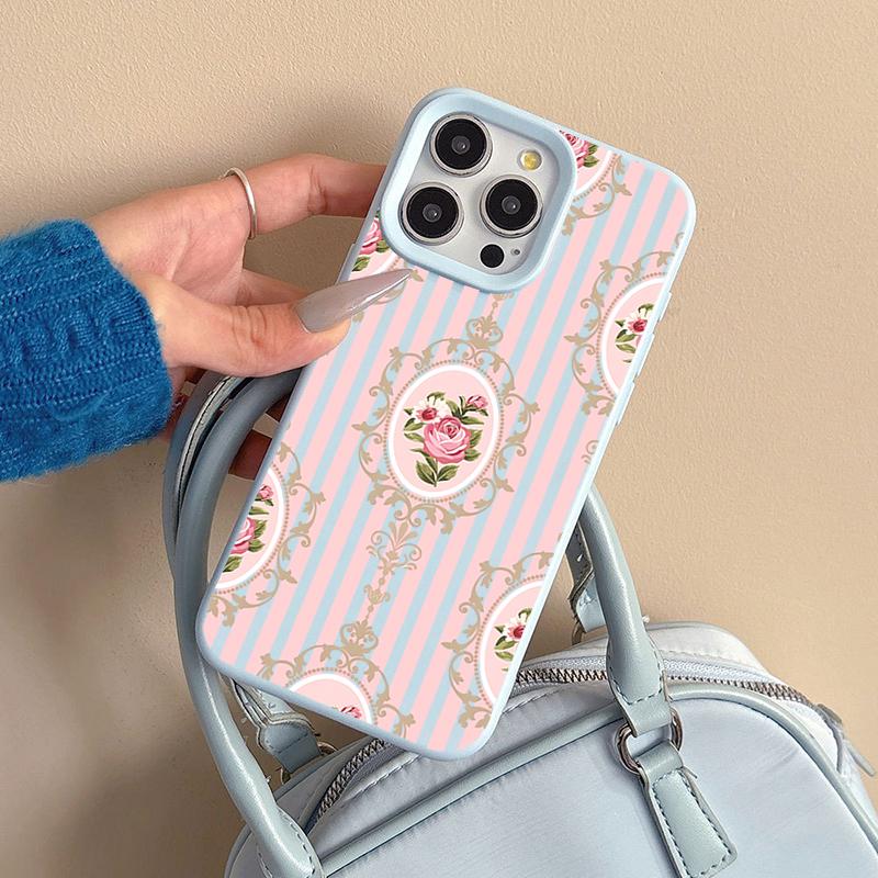 Vertical Pink Striped Background Rose Flower Cluster Patterns Phone Case For iPhone 17 16 Pro Max 15 14 Plus 13 12 Pro 11 Cover