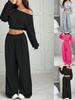 Dames Slim Fit One-Shoulder Crop Top en Casual Broek Set