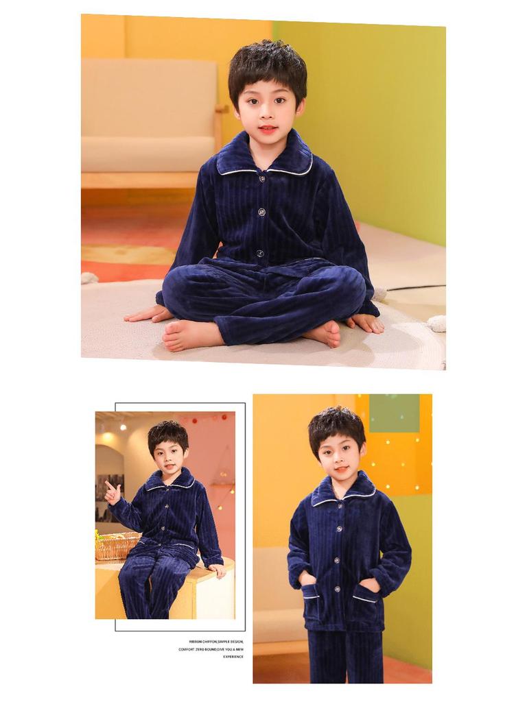Kinder Flanell Pyjama Set - Korallfleece, Herbst/Winter Kleidung, Verdickt für Jungen & Mädchen