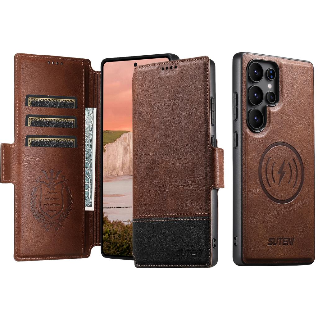Faux Leather Wireless Charging Card Holder Stand Wallet Magnetic Flip Cover Phone Case for Samsung Galaxy S26 Ultra S25 S24 S23