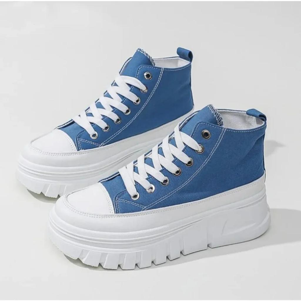 Women's Lace Up Front High Top Flat Canvas Shoes, Casual and Comfortable Height Increasing Sports Shoes