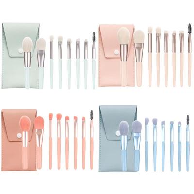Macaron Farbe 8-teiliges Mini Make-up Pinselset mit Tragetasche: Puder-, Rouge- und Wimpernkamm-Pinsel enthalten