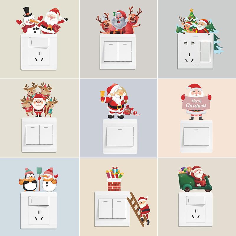 Cute Cartoon Santa Claus Switch Stickers Living Room Kids Bedrooms Wall DIY Decal Christmas Removable Self-adhesive Decoration