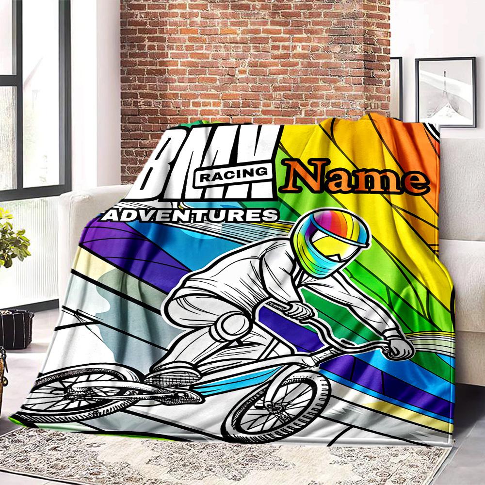 Bmx Racing Adventures Home Customize Your Name Blankets Comfortable Soft Lightweight Multiseasonal Blanket For Picnics Sofas Offices Beds Living Rooms