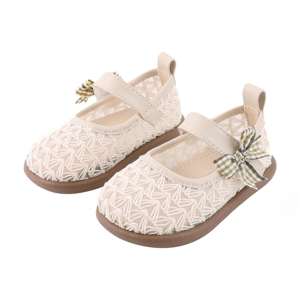 Frühlings-Weichsohlen-Schuhe aus gewebtem Leder für Kleinkinder Mädchen - Atmungsaktives Hohlmuster, Prinzessinnen-Stil