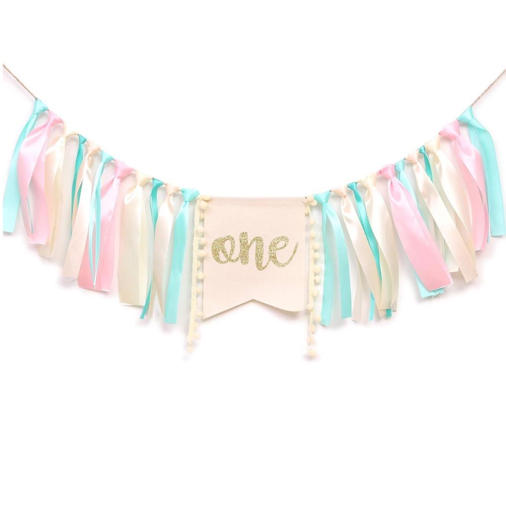 Cloth Colorful Tassel Highchair Banner Pink/Blue First Birthday Dining Chair Flag  Wall