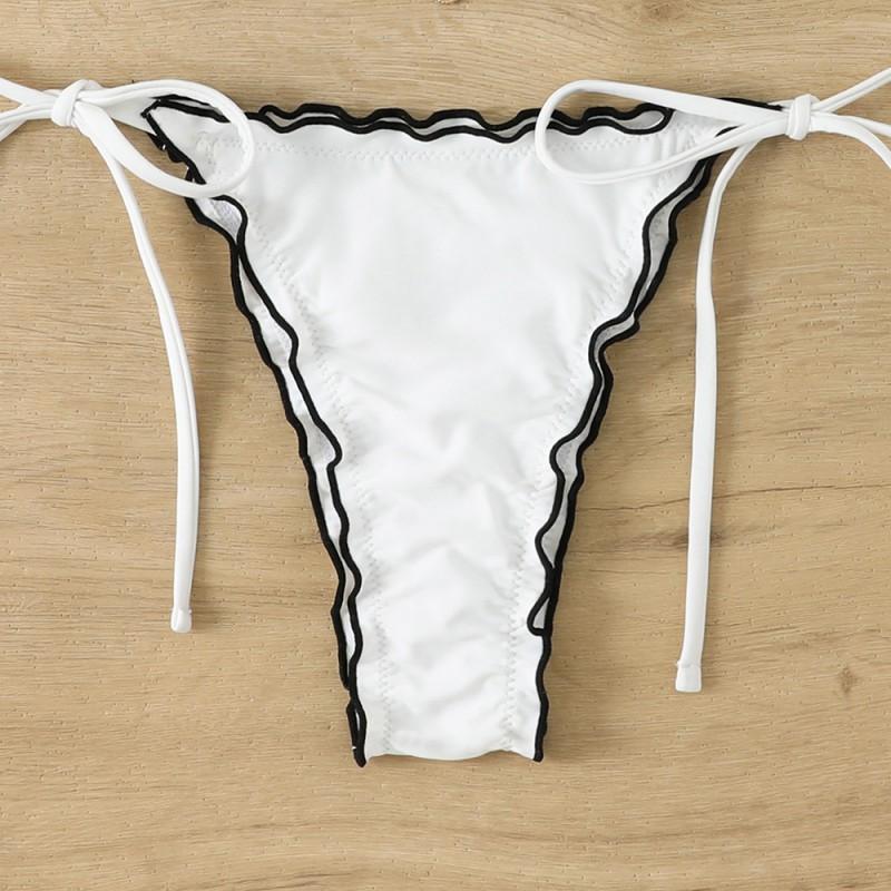 Split Neck Gathered Lace Bikini Swimsuit Women Sexy