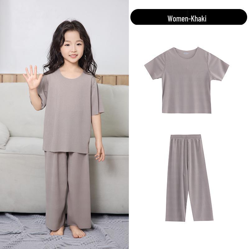 Summer Boys' & Girls' Seamless Ice Silk Pajama Set