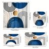 4Pcs Bathroom Shower Curtain Set Blue Mid-CenturyBathroom Curtain With 12 Hooks Non Slip Rugs Toilet Cover Mat Bathroom Partition