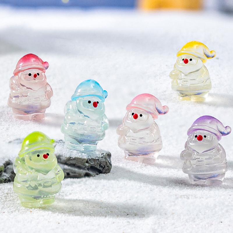 1/5Pcs Mini Resin Fluorescent Santa Claus Miniature Landscape Figurines Fairy Garden Decor Snow Landscape Model Ornaments