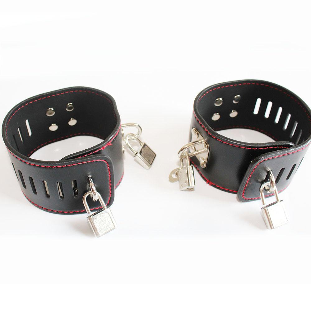 Dual-use Lockable Wrist Slave Handcuffs PU Leather Ankle Cuffs with Padlock BDSM Bondage Adult Flirting Game Sex Toys Roleplay