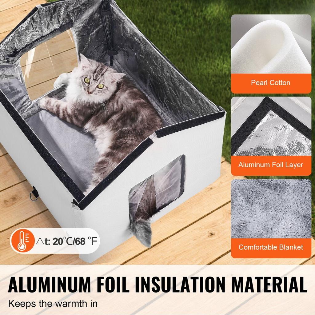 Heated Cat House Foldable Kitty Shelter with Heated Pad Gray Middle