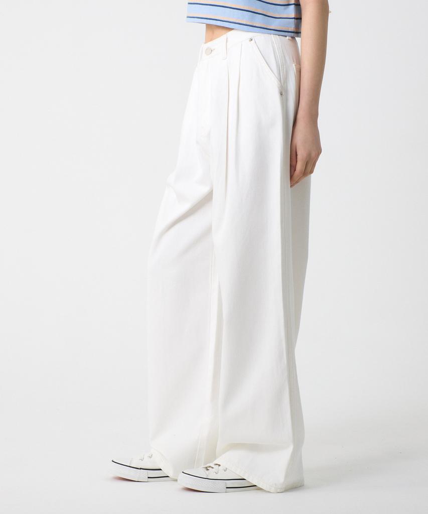 UNKNOWN PLANET Double-Pleated Wide Cotton Pants White
