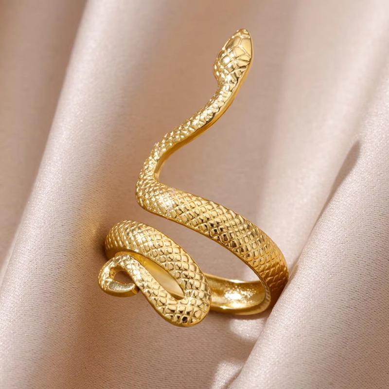 Retro Titanium Steel Ring Female Golden Snake Versatile Simple Hip Hop Personality Open Snake Hot Selling Trend
