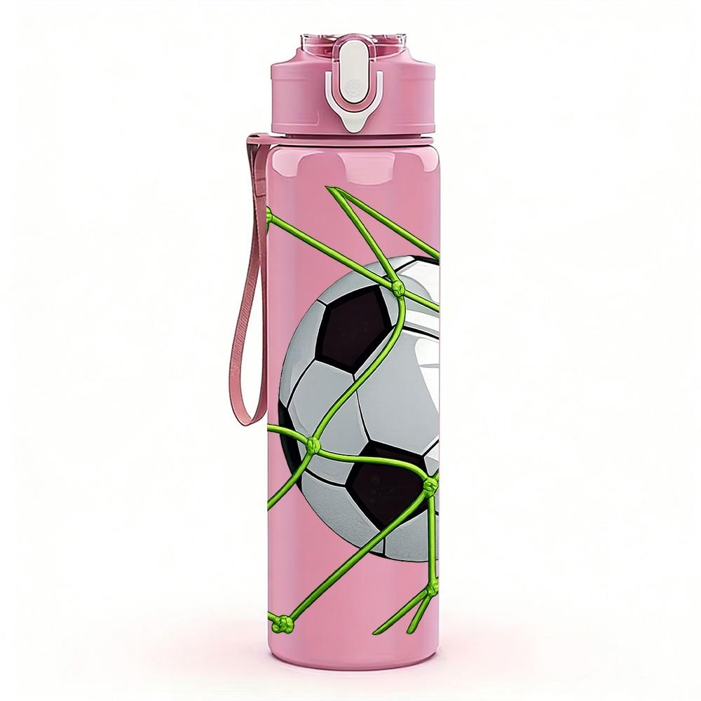 1PC Soccer Ball Net Sport Print 750ml Color Plastic Sports Water Bottle Leakproof Flip Straw Lid Suitable for Sports Office Home Use