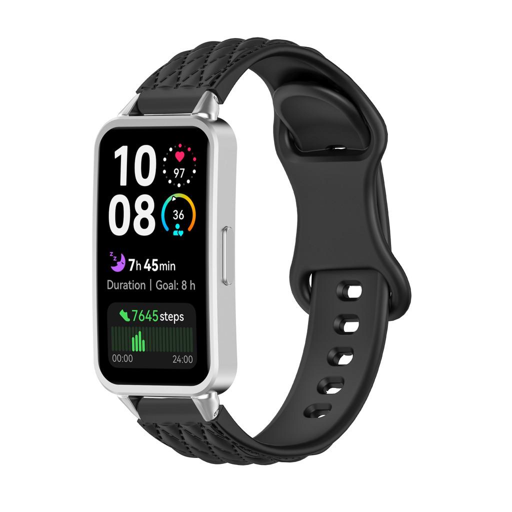 

Diamond Patterned Butterfly Buckle Silicone Waterproof Strap Suitable for Huawei Wristband 11/11 Pro 10 9 8 For HUAWEI Band for Huawei 11 11pro чёрный