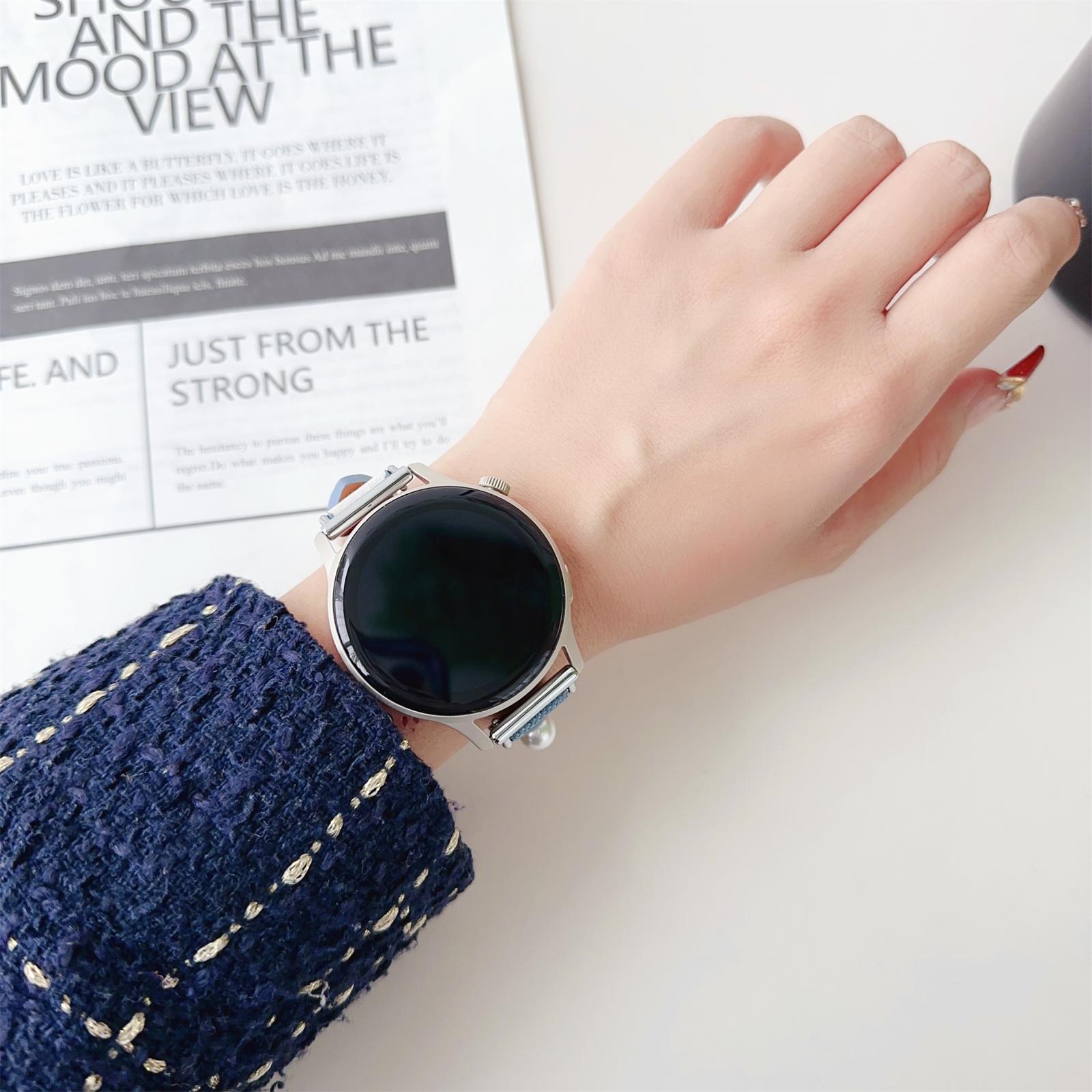 

For Huawei Watch GT 4 41mm/Garmin Venu 3S Strap 18mm Denim+PU Leather Watch Band Baby Blue+White