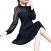 Plus Size Lace Slimming Dress - Cinched Waist, Long Sleeve, Spring & Autumn