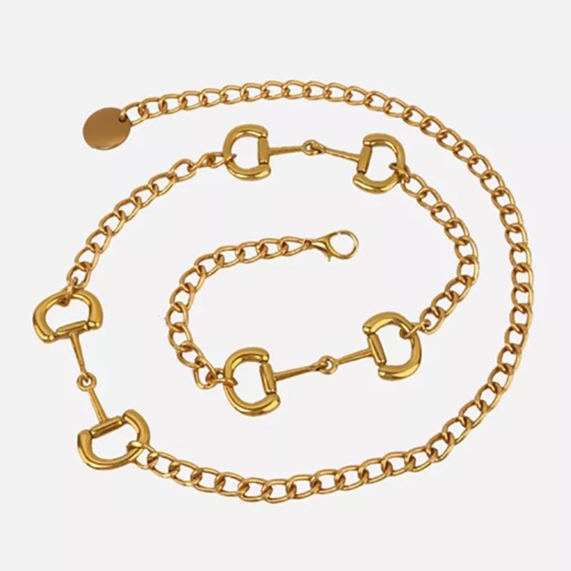 Horsebit Metal Chain Belt Lock Pendant Waist Golden Chain for Body Dress Mini Fashion Woman Decorative Dress Accessories