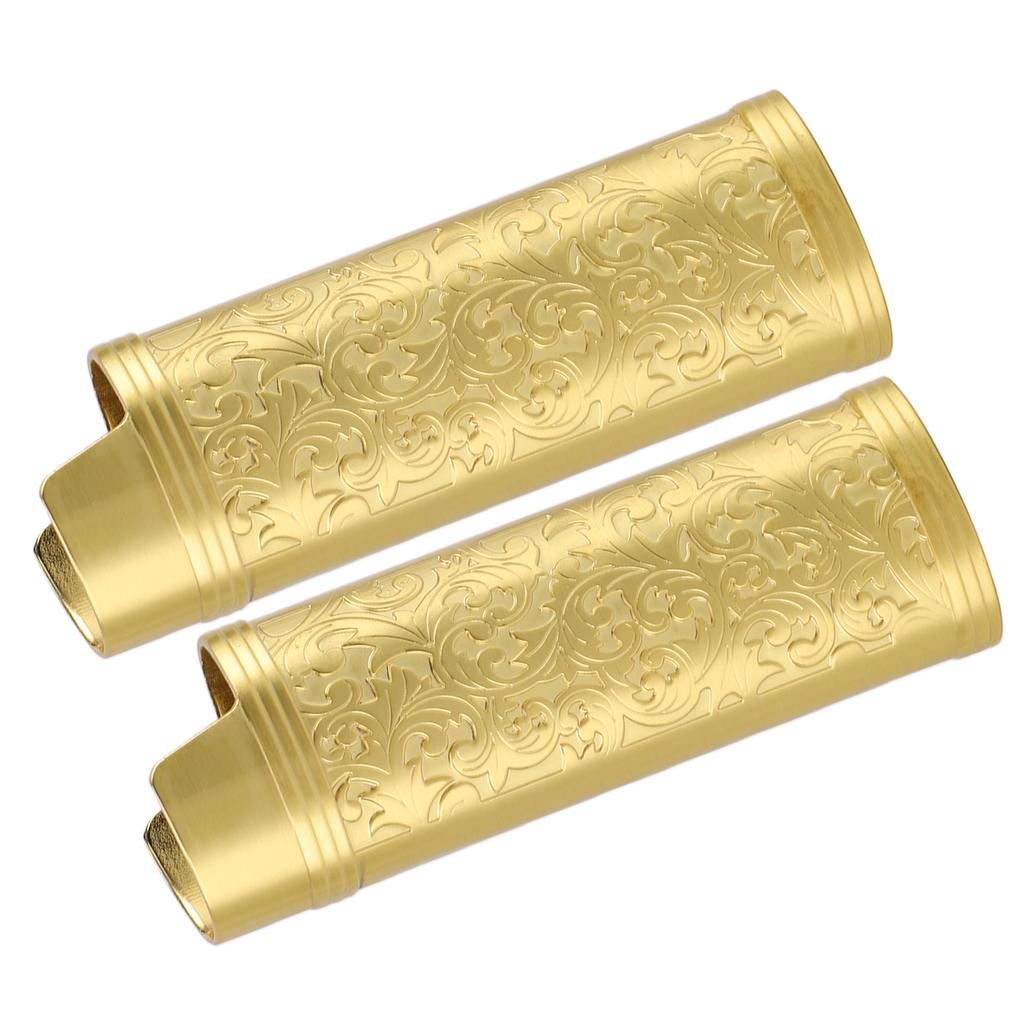 2 Pcs Lighter Case Zinc Alloy Vintage Floral Stamped Classical Elegant Lighter Sleeve Cover Gold
