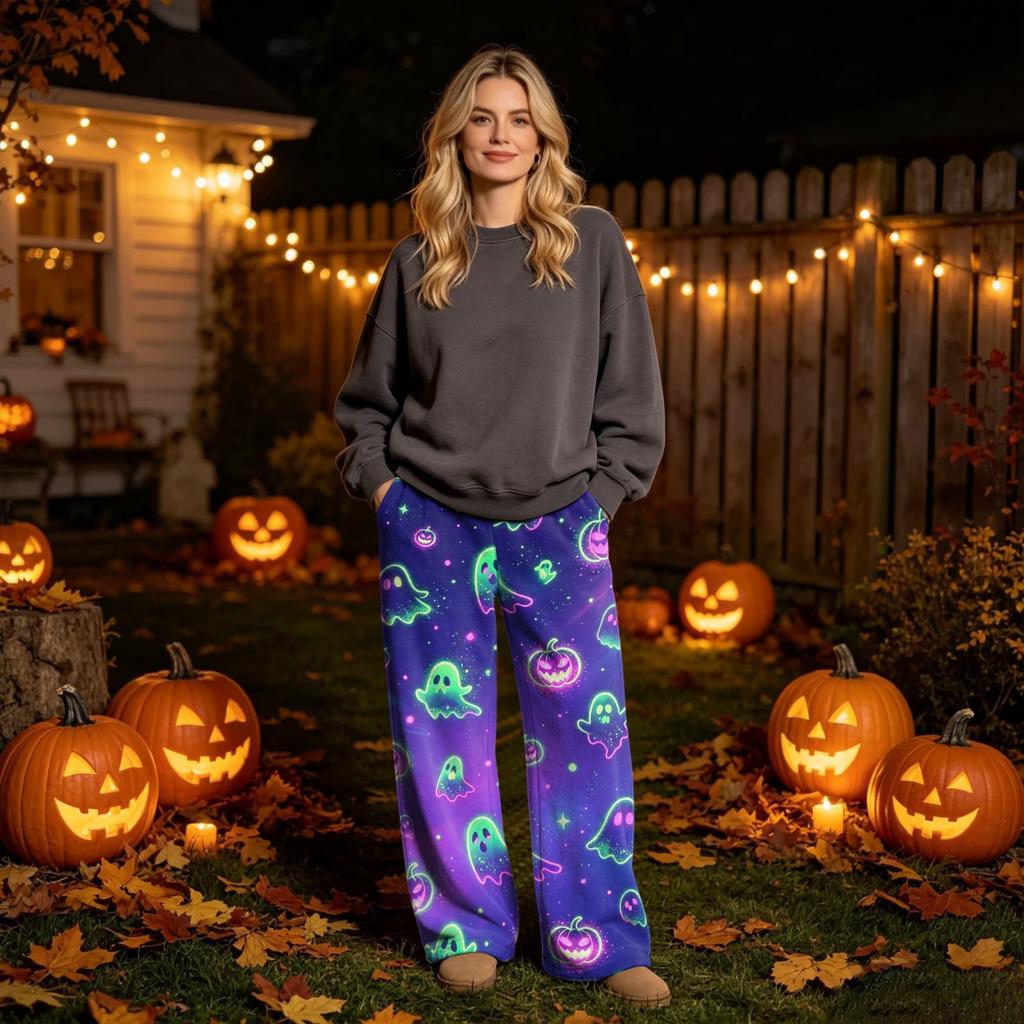 Women's Flannel Pajama Pants with Halloween Print for Cozy Holiday Loungewear