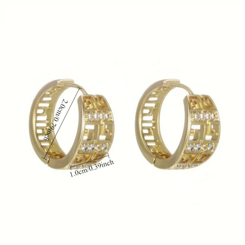 Geometric Pattern Sparkling Hoop Earrings for Women Elegant Hollow Out Round Earrings Fashion Daily Party Jewelry
