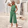 Summer Women 2PK Pant Suits Set Sleeveless Top Cropped Pants Temperament Outfit