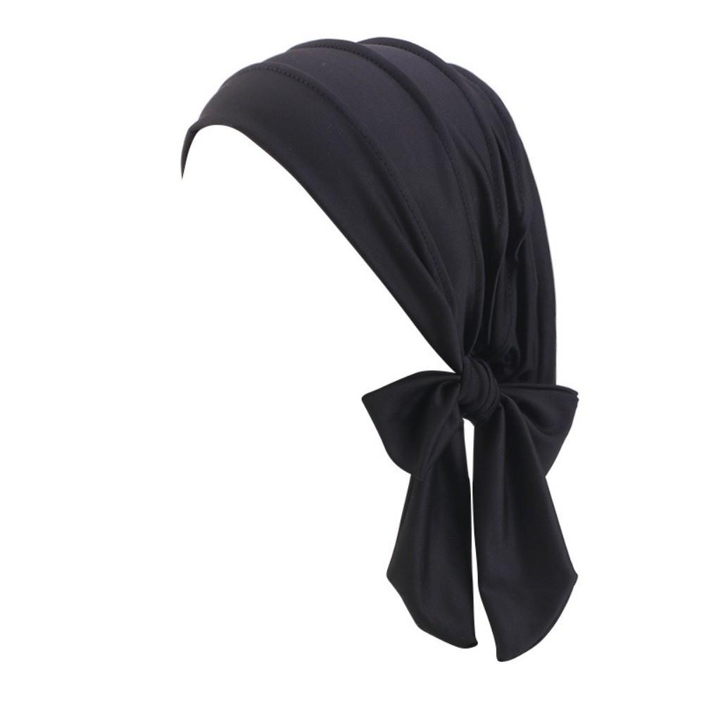Lightweight Solid Color Headscarf Hat Breathable Stretch Hijab Pre-Tied Long Tail Chemo Hat Islamic Use