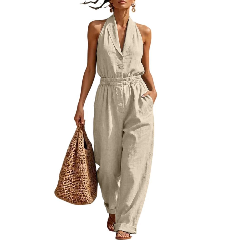 Damen Farbe, Eleganter Und Bequemer Ärmelloser Jumpsuit