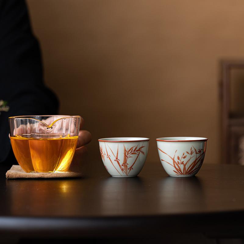 Grasswood Gray Glaze Hand-painted Jar Cup Retro Style Elegant Tea Cup Chinese Small Tea Cup Ceramic Kung Fu Tea Set