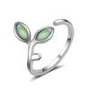 New Fashion Creative Temperament Sweet Opal 925 Sterling Silver Jewelry Green Leaf Female Crystal Opening Rings   R232