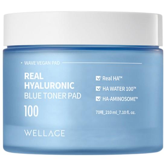 

WELLAGE Real Hyaluronic Blue Toner Pad 210 ml, 70 Pads — Deep Hydration & Skin-Softening Toner Pads