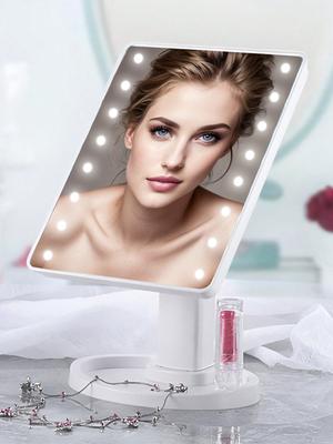 16 Espelho de maquiagem LED Tipo de mesa Espelho de beleza portátil de mesa de lado único Dormitório estudantil com maquiagem leve Armazenamento rotativo