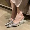 Fashion Elegant Thin High Heel Slide Sandals Women Fashion Butterfly-knot Pointed Toe Women Slippers Sexy Party Dress Shoes Luxury Heels