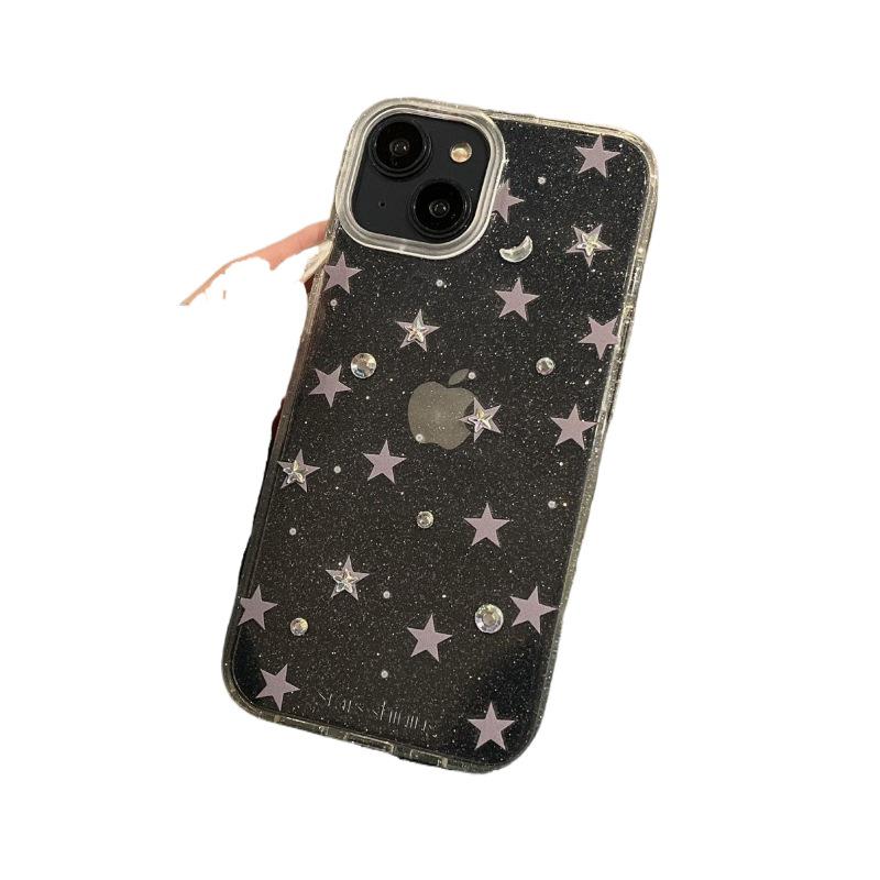 Korean Glitter Star Phone Case, Compatible with iPhone 12, 13, 14 Pro Max, 15 - Transparent for Women