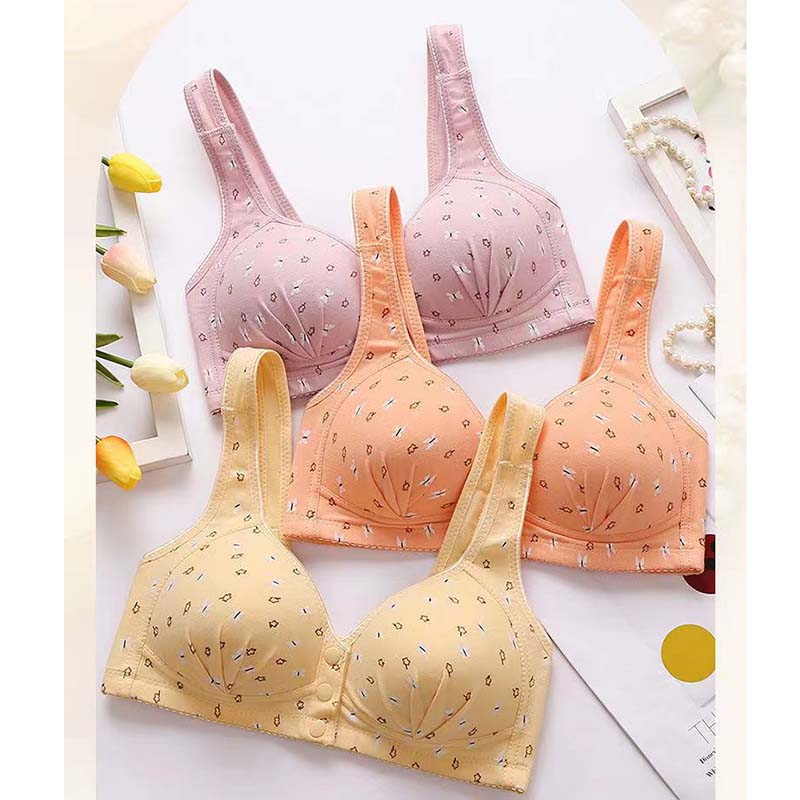 Front Buckle Middle-aged and Elderly Underwear Shaping Cup Printing Without Steel Ring Wide Shoulder Straps Large Size Ladies Tank Top Bra