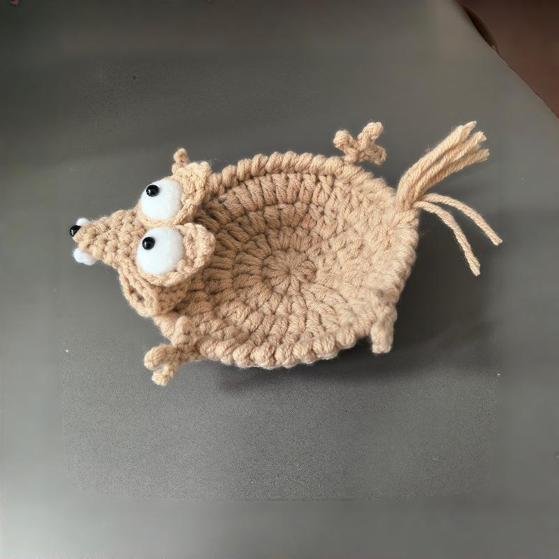 1Pc Cute Handmade Crochet Squirrel Coaster Heat Resistant Table Mat for Home Dining Party Decor Holiday Table Setting Ideal Gift Cup Holders 5