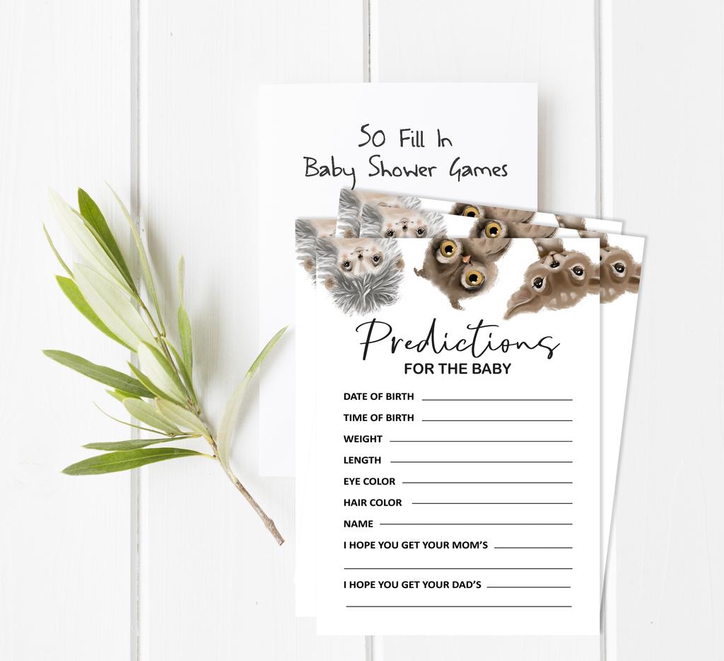 Inkdotpot Baby Shower Game Set Of 50 BabyA  AlphabetA  ABCA  Game Deer,Owl And Hedgehog Jungle Animals Party