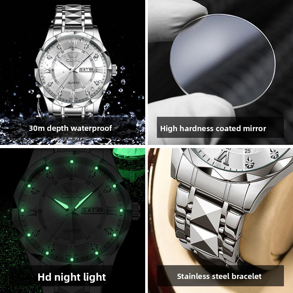 OPK Watch Double Calendar Waterproof Quartz Watch Luminous Men's Watch Men's Watch