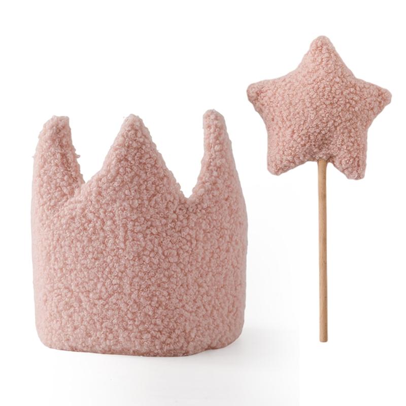 Baby Birthday Party Crown Set Teddy Velvet Hat Headband Magic Wand Toy Kid Birthday Party Magic Wand Crown Decoration Baby Gifts
