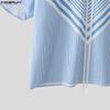 INCERUN 2 Stück Sommer Herren Kurzarm Gestreifte Nähte Hemden und Lange Hosen Übergroße Outfits Sets
