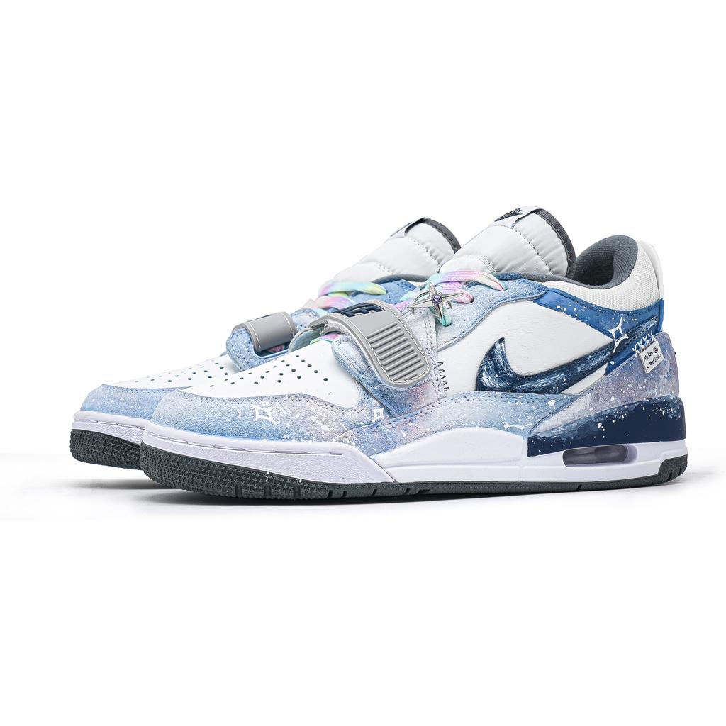 Jordan Legacy 312 Galaxy Suede Abrasion Resistant Low top Vintage Basketball Shoes Men's White Blue CD7069-124(Team1068)