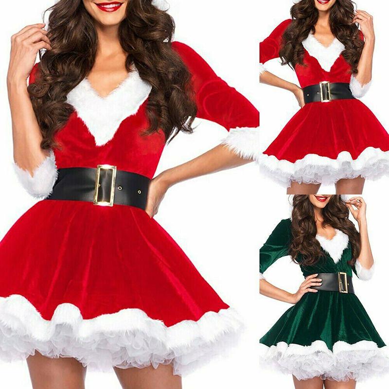Santa Womens Girls Claus Christmas Costume Cosplay Lady Xmas Outfit Fancy Dress