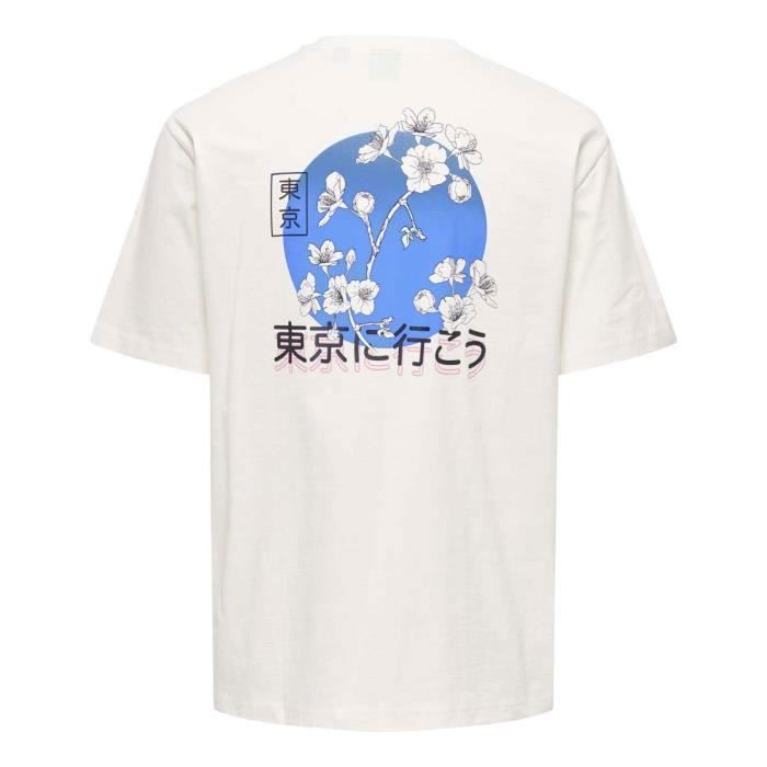 T-shirt - ONLY &amp; SONS - Écru - Coupe droite - Manches courtes - 100% coton