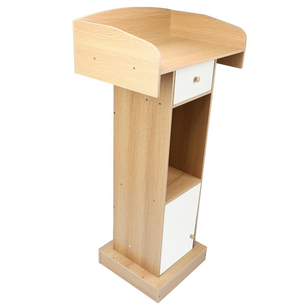 Pulpit Podium Stand MDF Modern Floor Standing Reception Desk Classroom Lectern with Storage Shelf