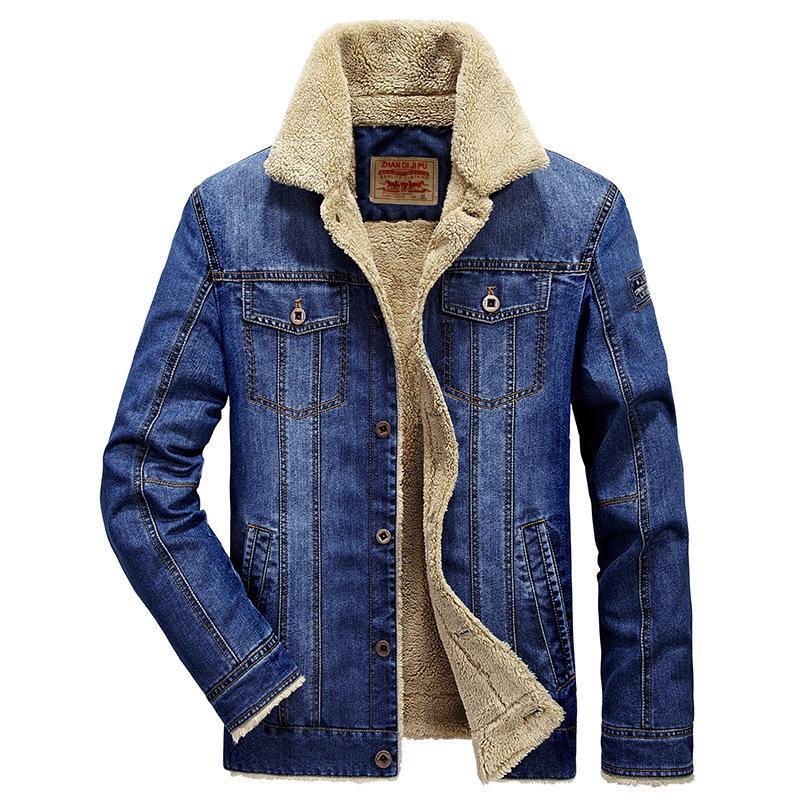 Men's Winter Vintage Warm Denim Jacket Warm Winter Denim Jacket Lined Thickened Windproof Warm Jacket