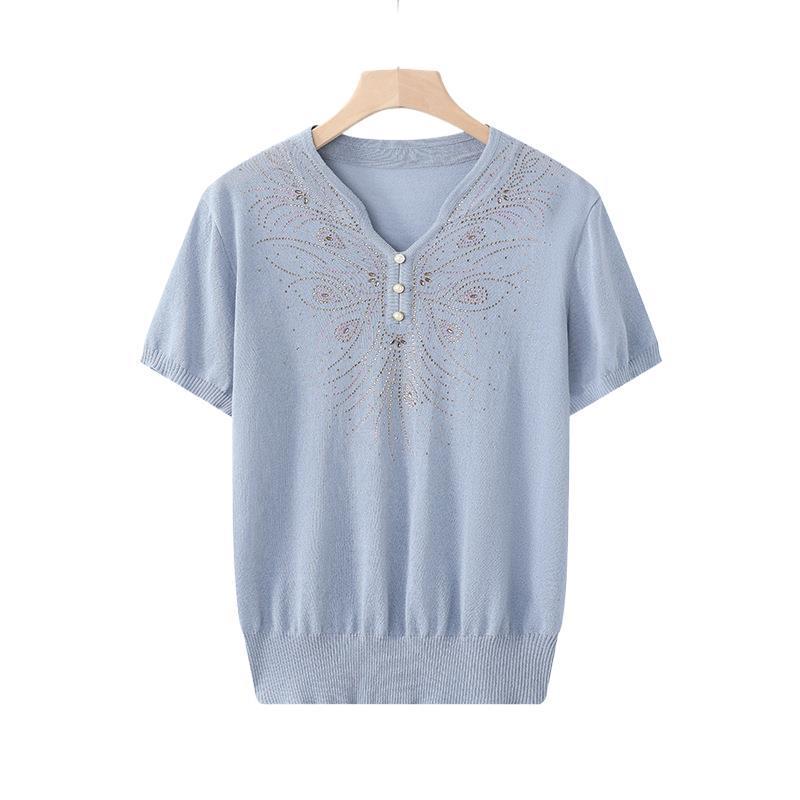 Chic Summer Ice Silk T-Shirt for Stylish Moms - 2026 Fashion Knit Top for Middle-Aged & Elderly Women