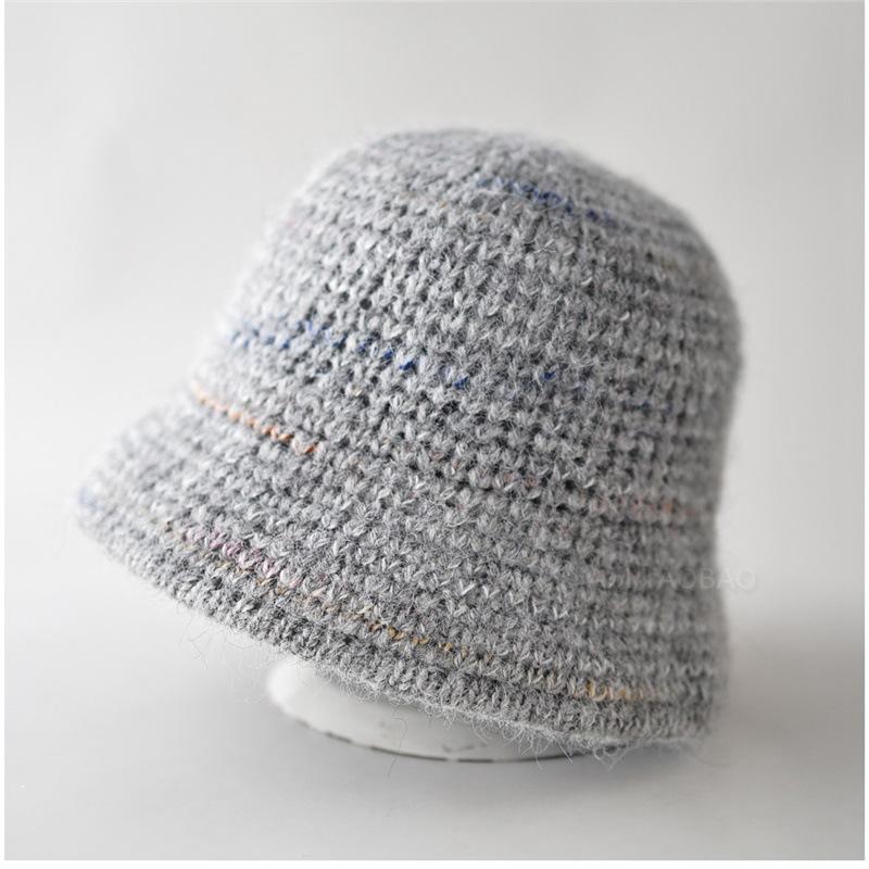 Autumn Winter Korean Thread Knitted Basin Hat Women'S Simple Casual Plain Warm Ear Protection And Windproof Wool Bucket Hat